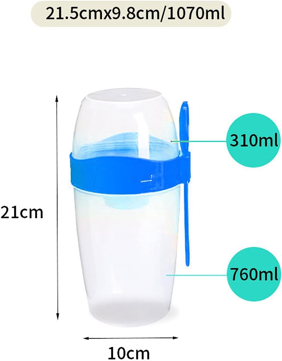 Vaso Mezclador Porta Ensaladas Frutas Cereales Yogurt con Tenedor
