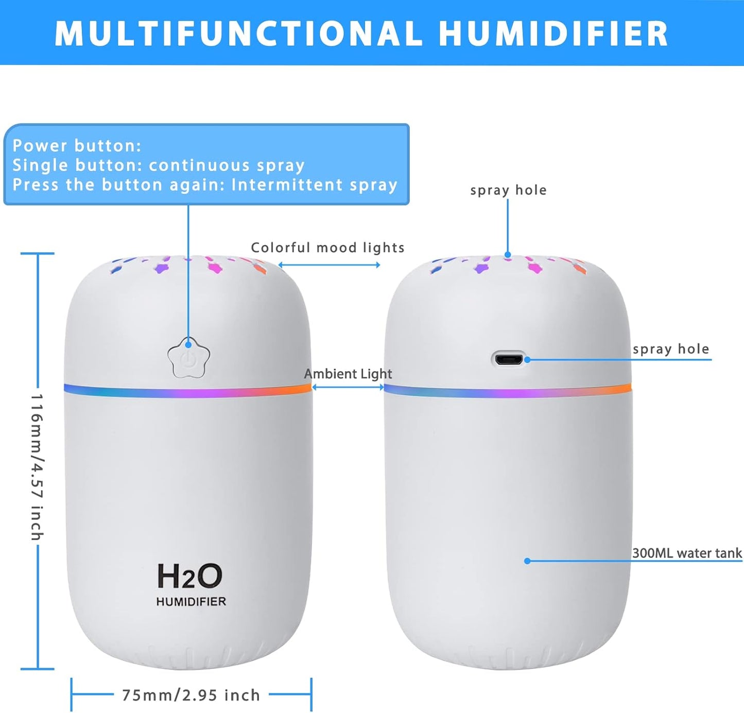 Humificador modelo a5 led 300 ml