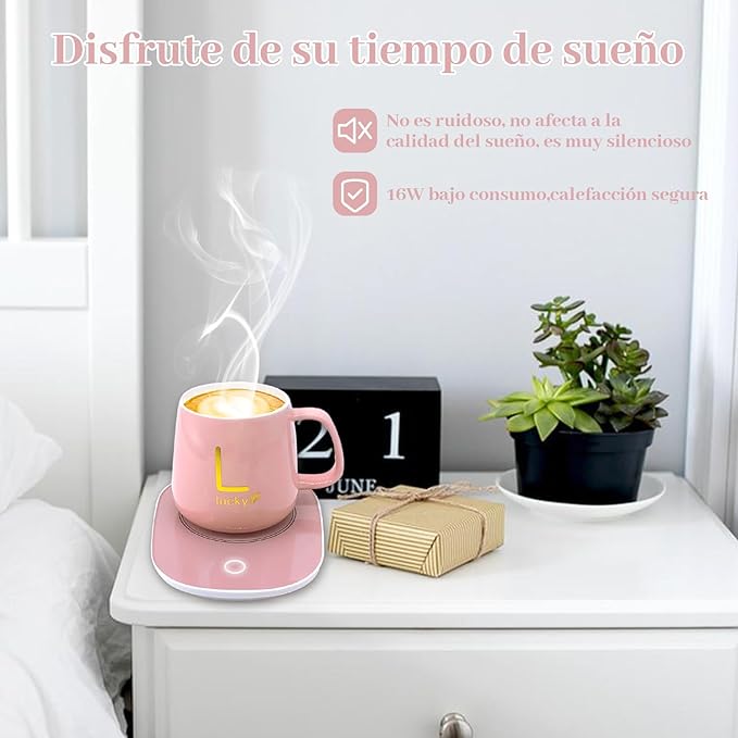 Taza de Café con Calentador Eléctrico Rosado