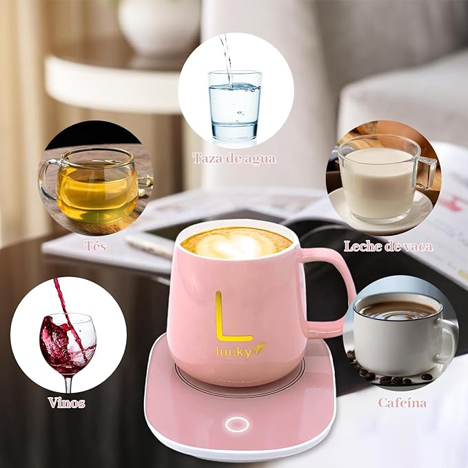 Taza de Café con Calentador Eléctrico Rosado