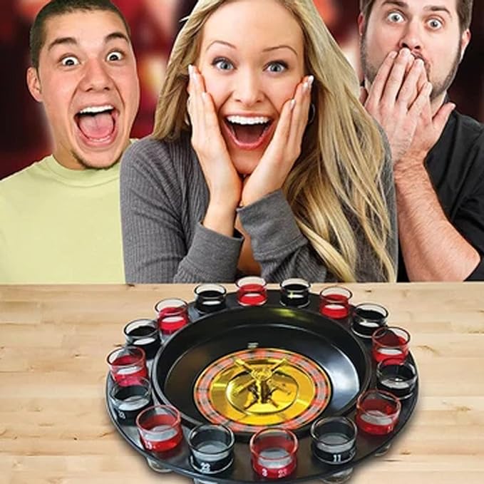 Juego de beber ruleta rusa con 16 copas