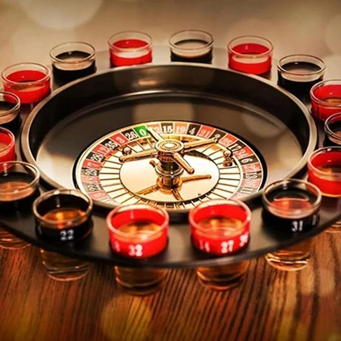 Juego de beber ruleta rusa con 16 copas