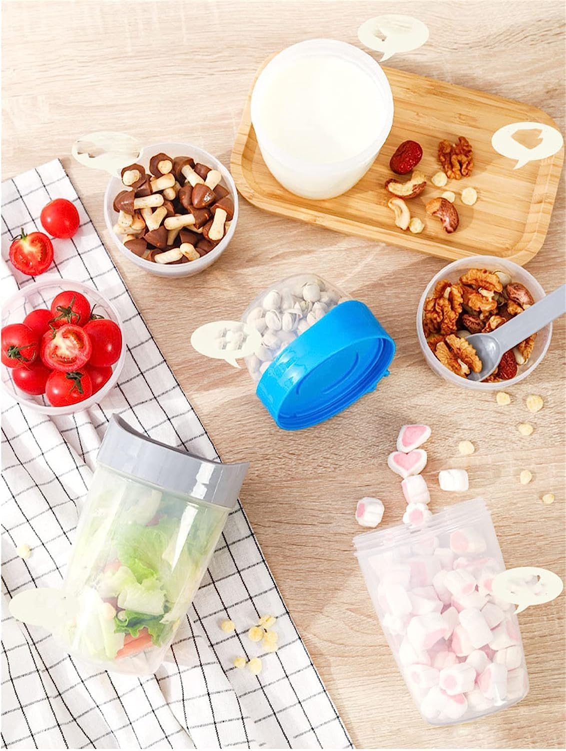 Vaso Mezclador Porta Ensaladas Frutas Cereales Yogurt con Tenedor