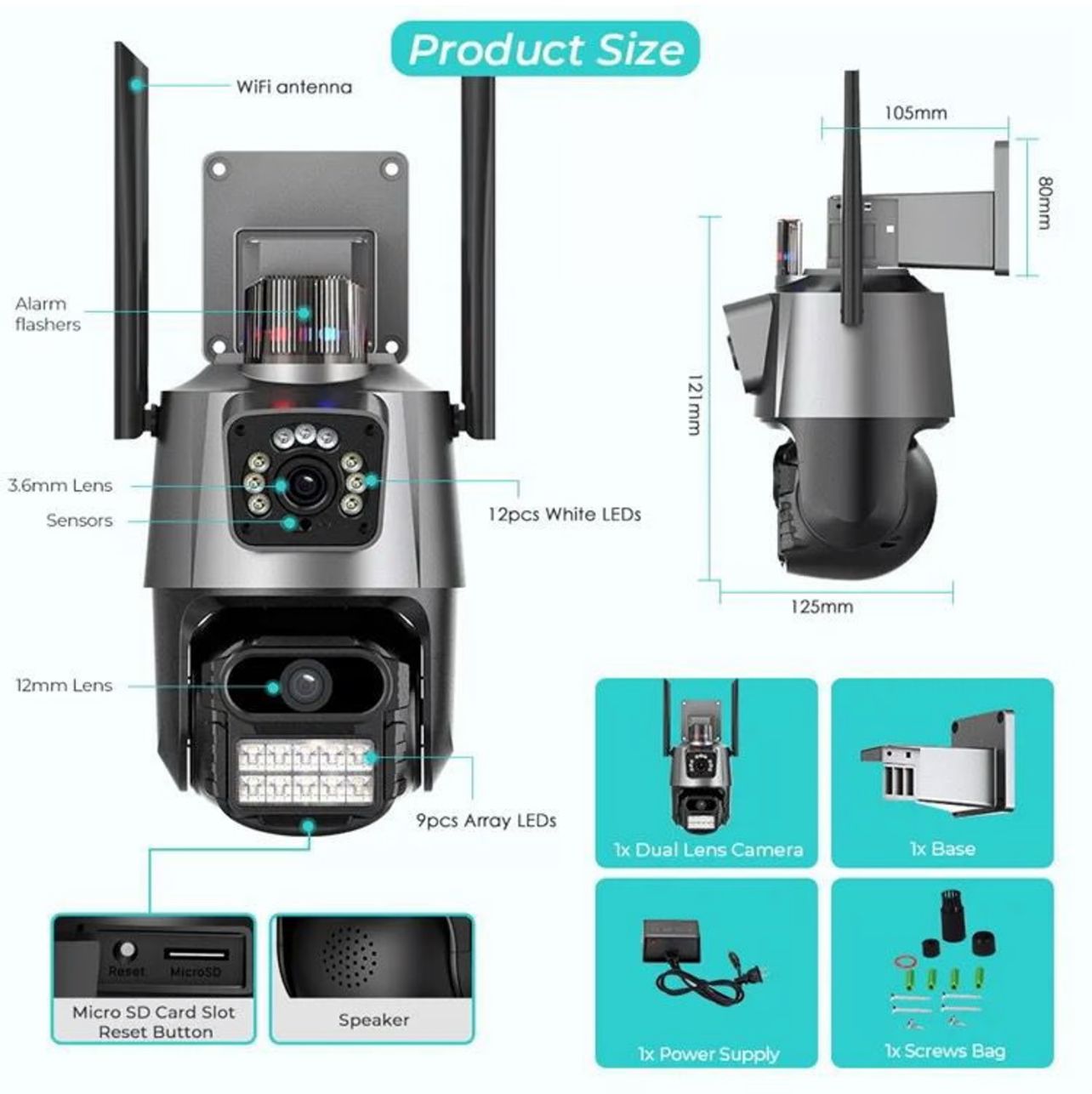 Cámara Domo Wifi Full HD con Doble Lente y Alarma