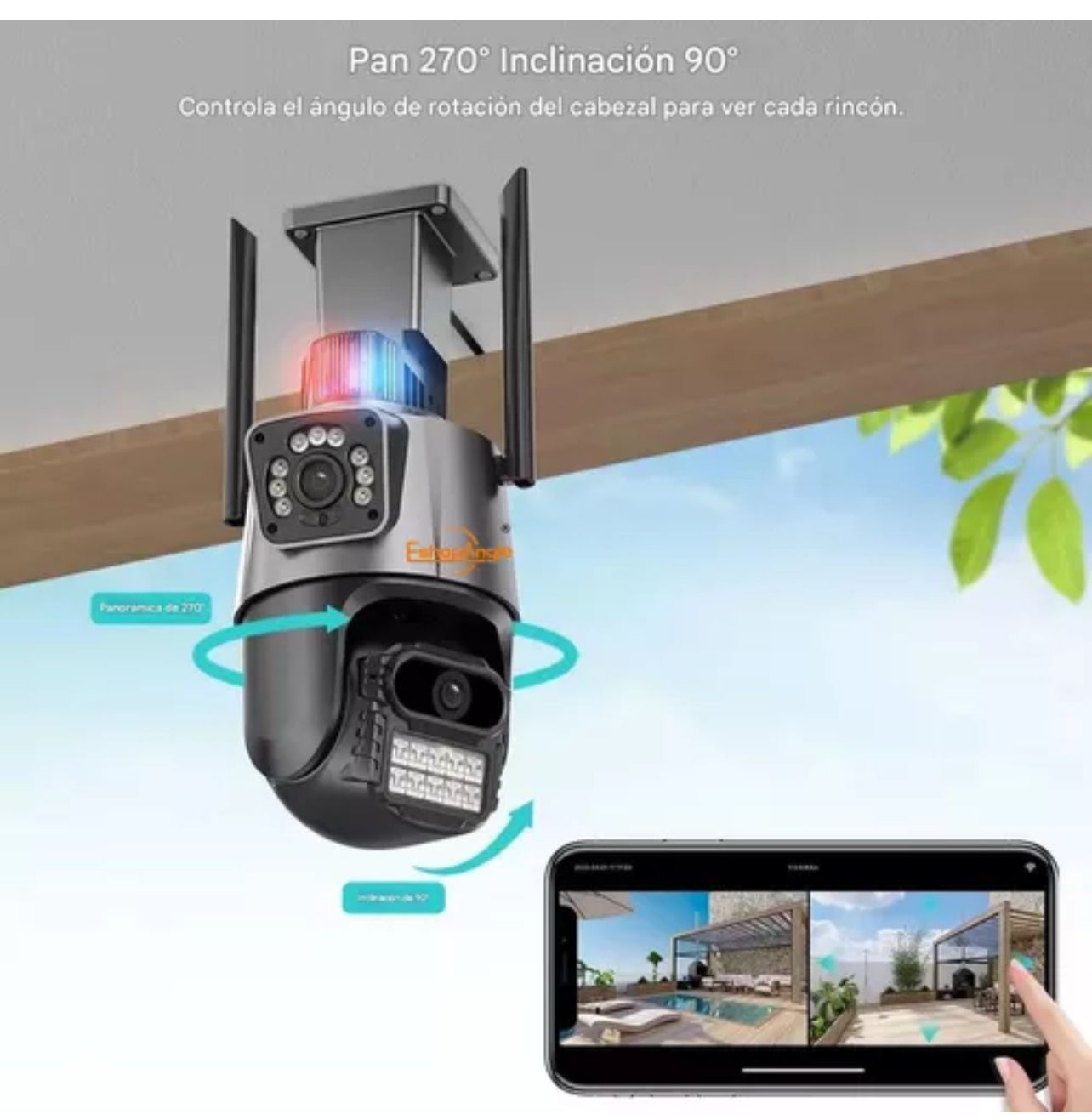 Cámara Domo Wifi Full HD con Doble Lente y Alarma