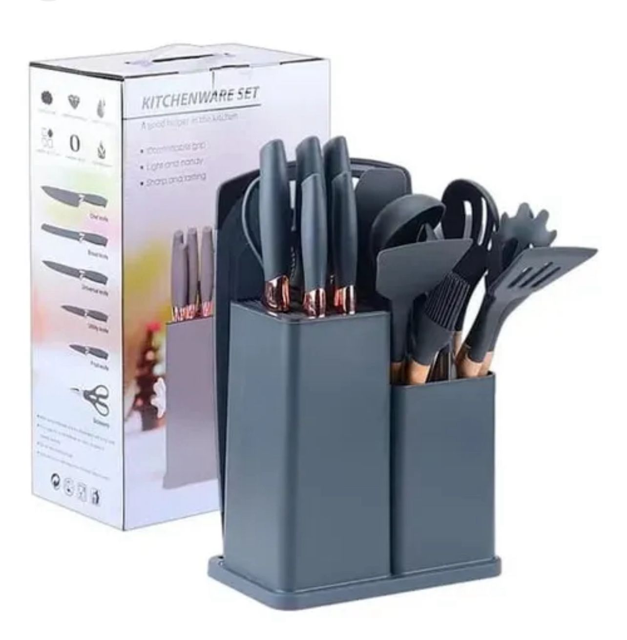 SET 19 UTENSILIOS DE COCINA SILICONA GRIS