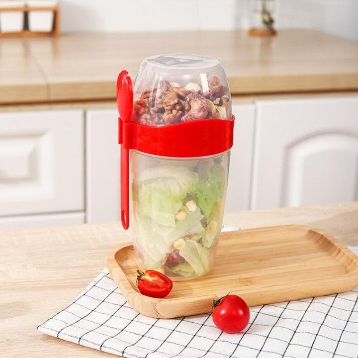 Vaso Mezclador Porta Ensaladas Frutas Cereales Yogurt con Tenedor