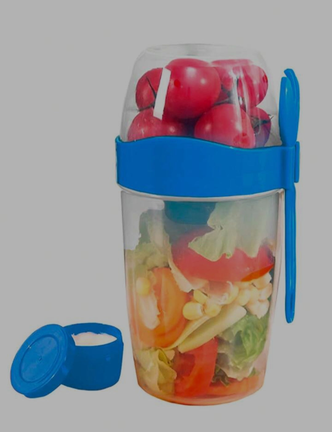 Vaso Mezclador Porta Ensaladas Frutas Cereales Yogurt con Tenedor
