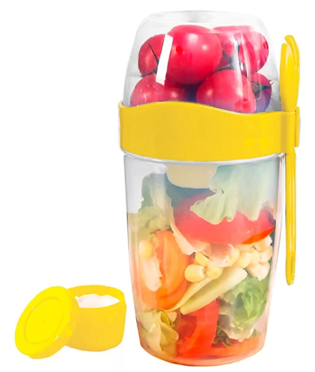Vaso Mezclador Porta Ensaladas Frutas Cereales Yogurt con Tenedor