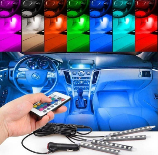 Pack 4 Luces LED Para Auto interior con control remoto