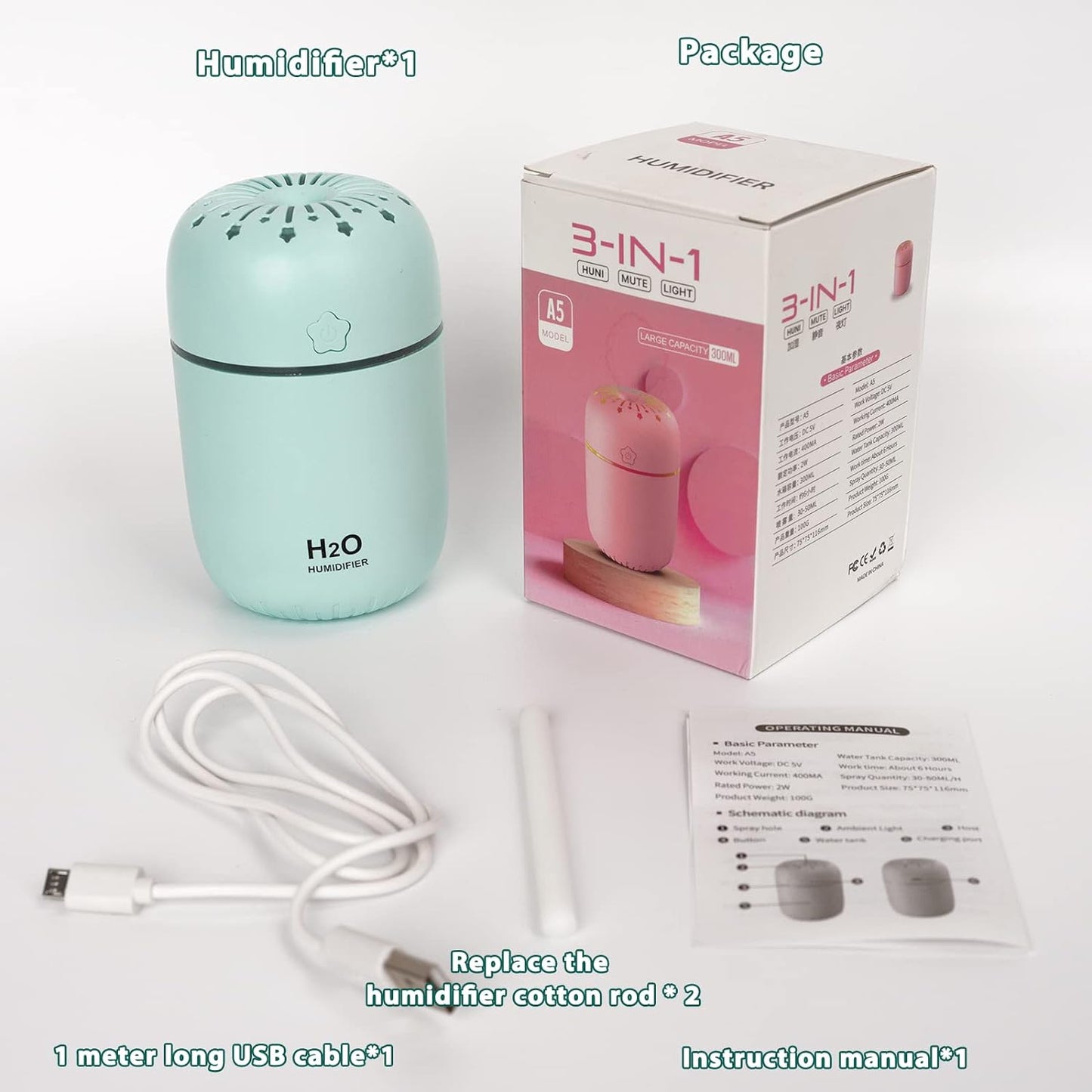 Humificador modelo a5 led 300 ml
