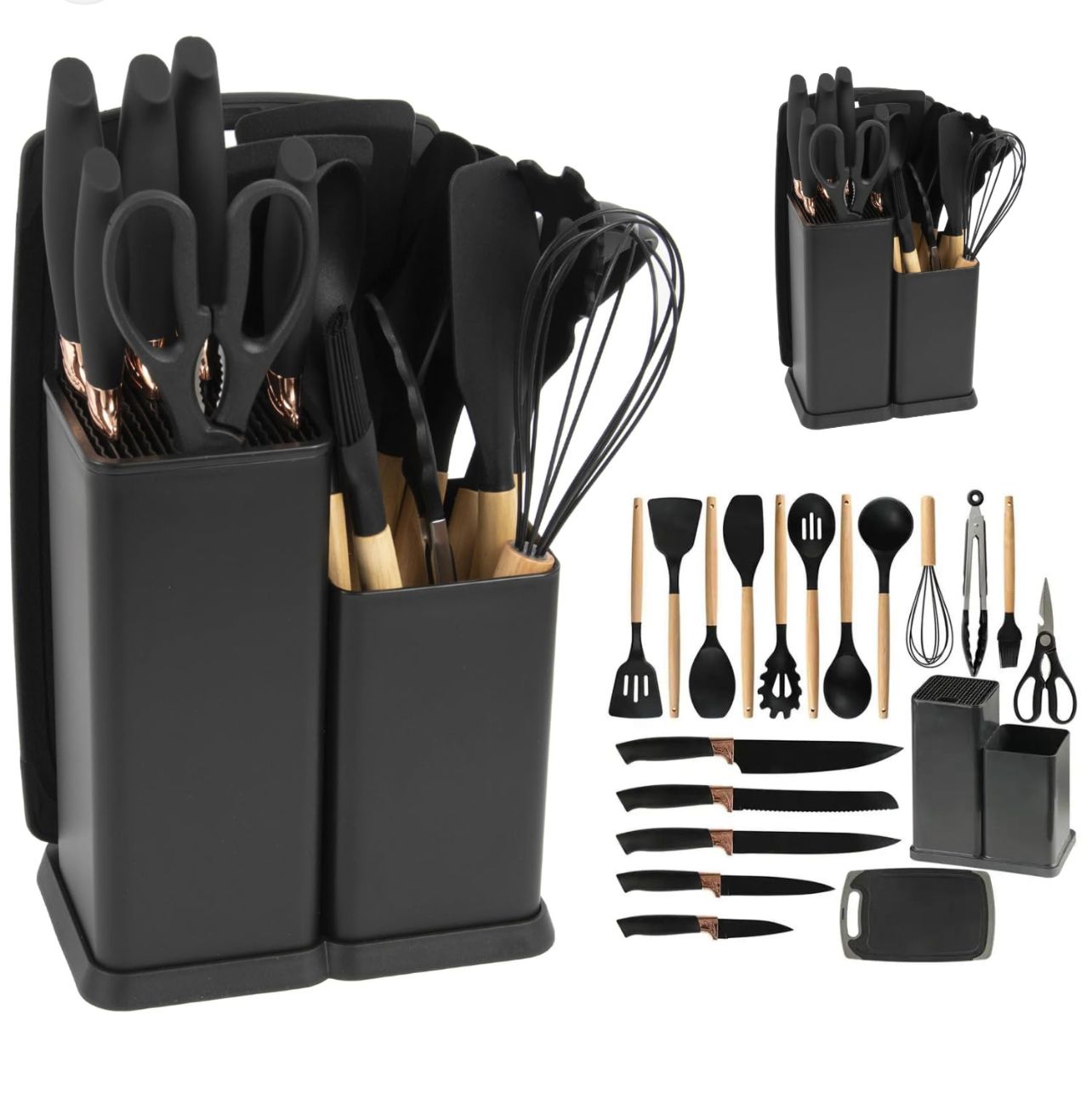 SET 19 UTENSILIOS DE COCINA SILICONA NEGRO