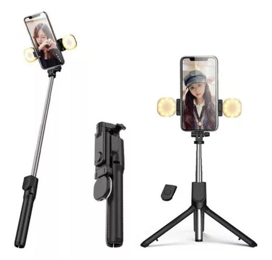 Trípode De Palo Selfie Luz Relleno Control Remoto Bluetooth